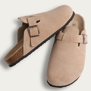 Women's Suede Clogs Leather Mules Cork Footbed Sandals Potato Shoes with Arch Su